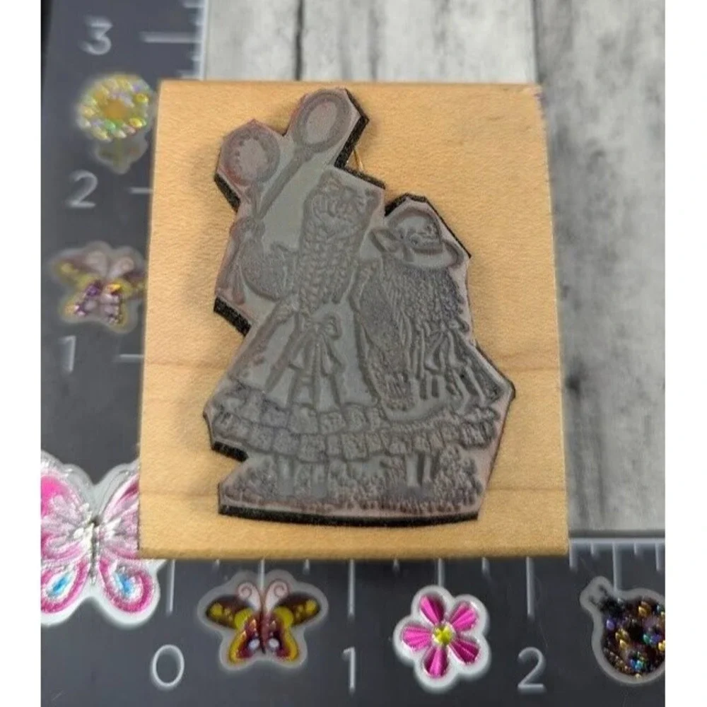 Great Impressions Girls Holding Balloons 1989 Rubber Stamp Wood #i46